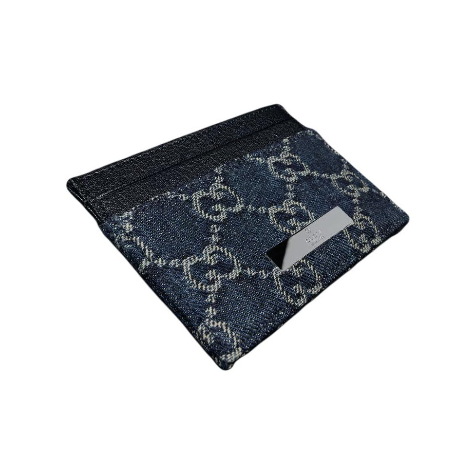 GUCCI Generation Logo-Print Denim Card Holder in Dark Blue - 875795