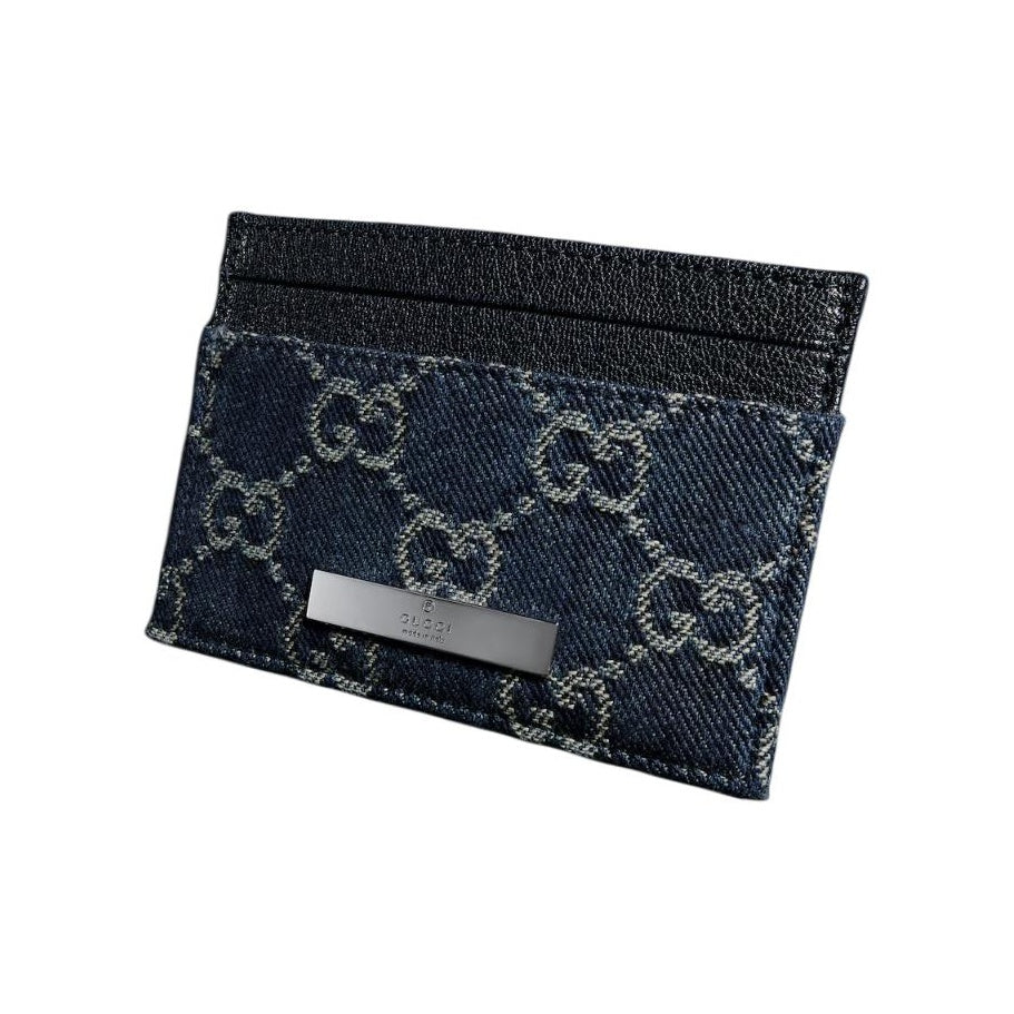 GUCCI Generation Logo-Print Denim Card Holder in Dark Blue - 875795