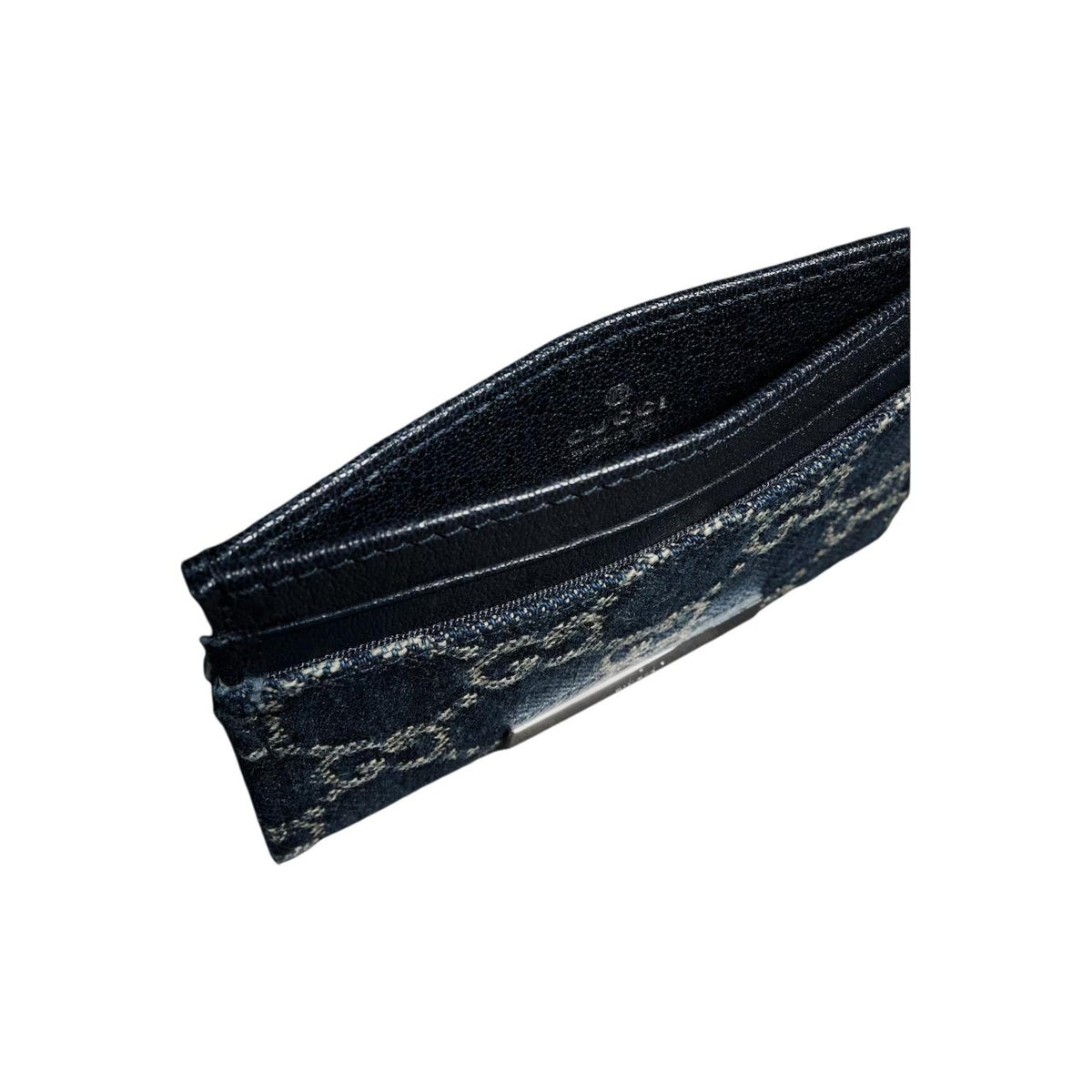 GUCCI Generation Logo-Print Denim Card Holder in Dark Blue - 875795