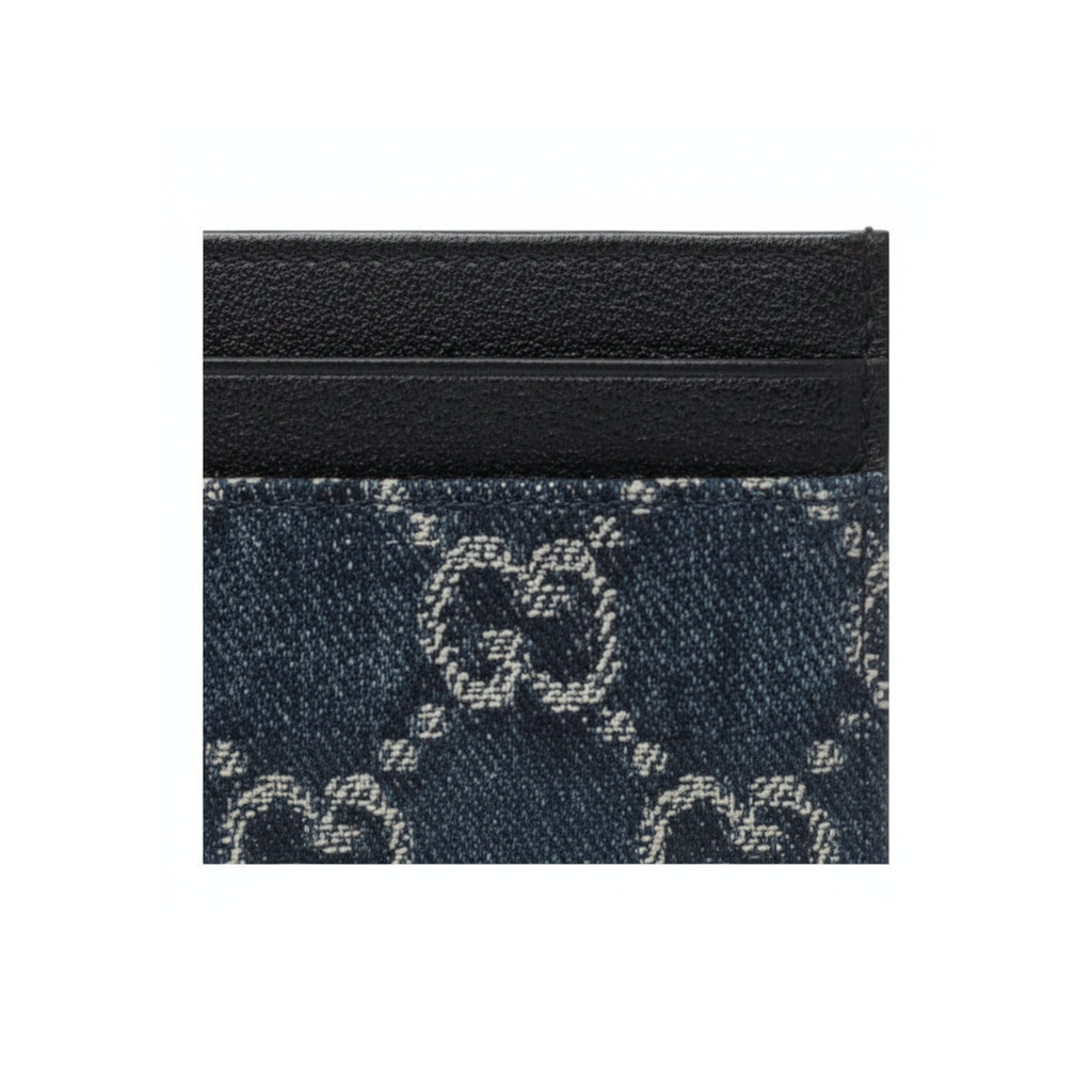 GUCCI Generation Logo-Print Denim Card Holder in Dark Blue - 875795