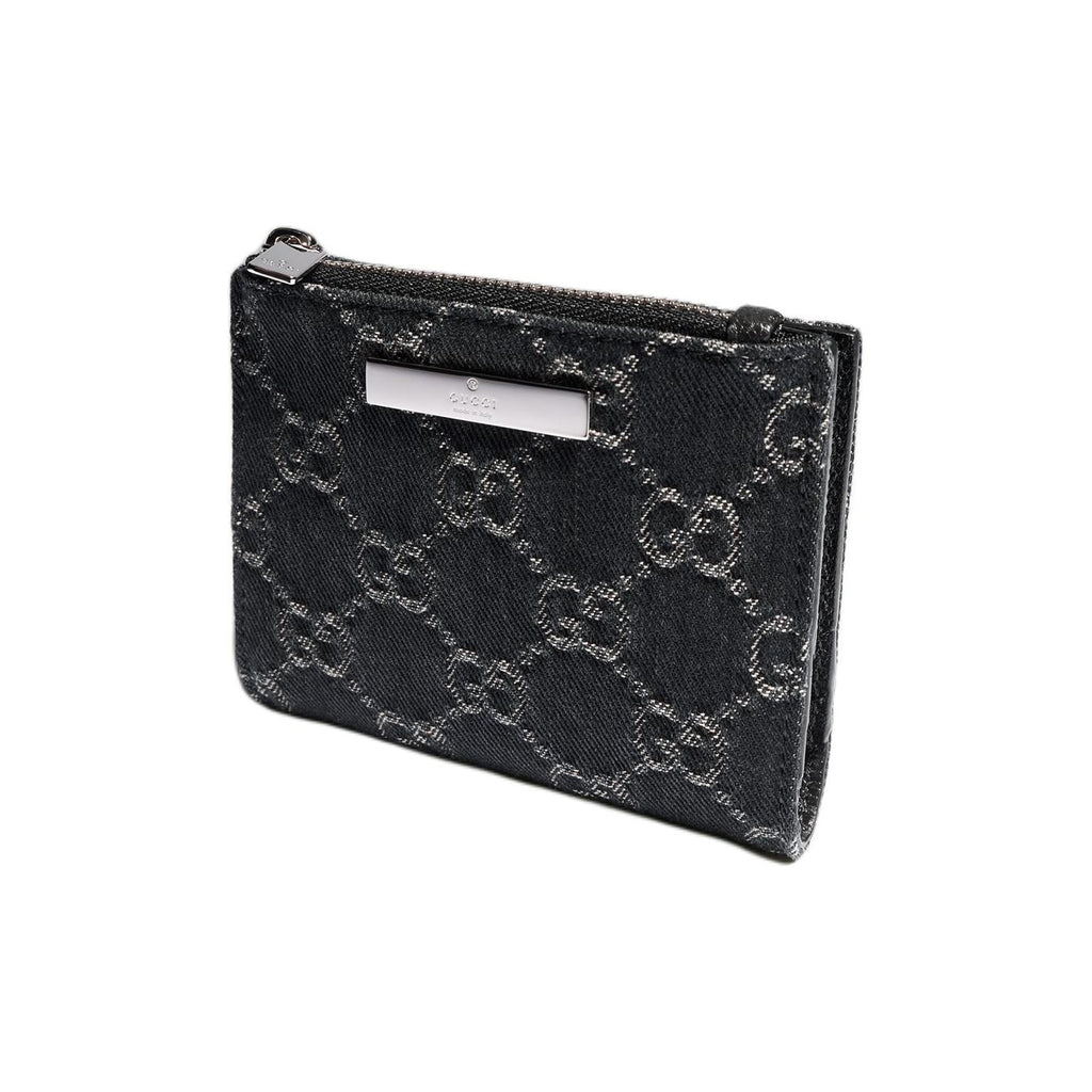 GUCCI Plaque Small Denim Wallet in Black with Palladium-Tone Hardware - 875798