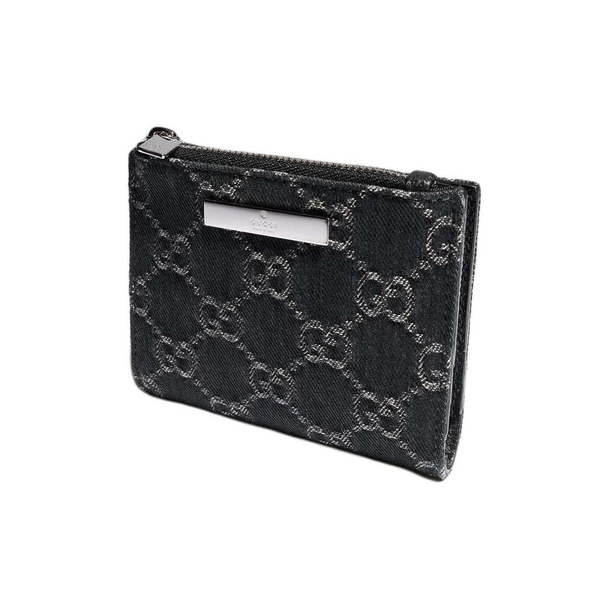 GUCCI Plaque Small Denim Wallet in Black with Palladium-Tone Hardware - 875798