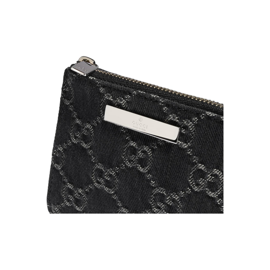 GUCCI Plaque Small Denim Wallet in Black with Palladium-Tone Hardware - 875798