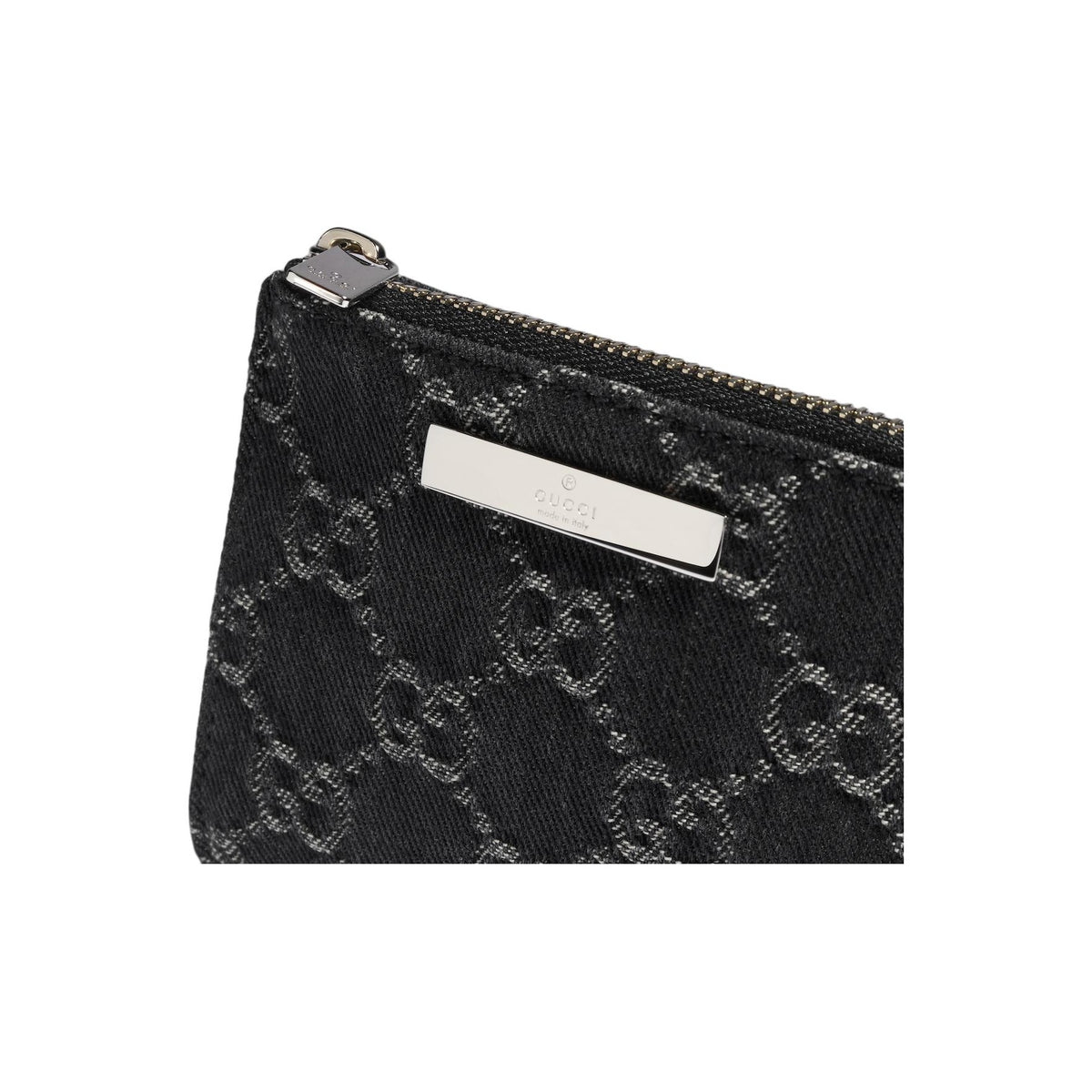 GUCCI Plaque Small Denim Wallet in Black with Palladium-Tone Hardware - 875798