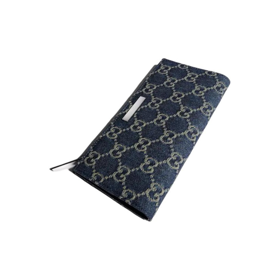 GUCCI Generation Logo-Print Denim Wallet in Dark Blue - 875805
