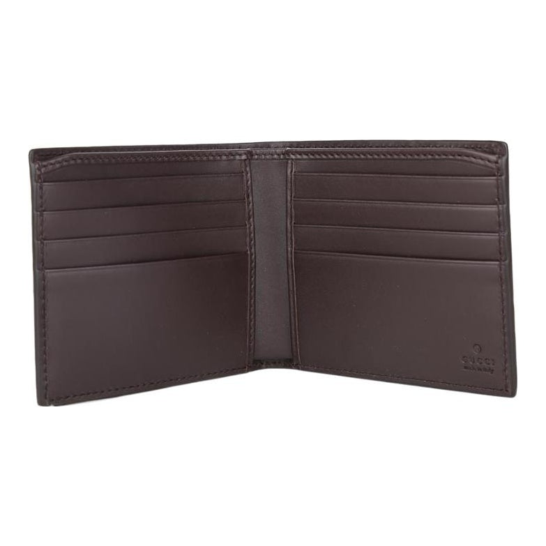 GUCCI Signature Striped Webbing Leather Compact Bifold Wallet in Dark Brown - 408827