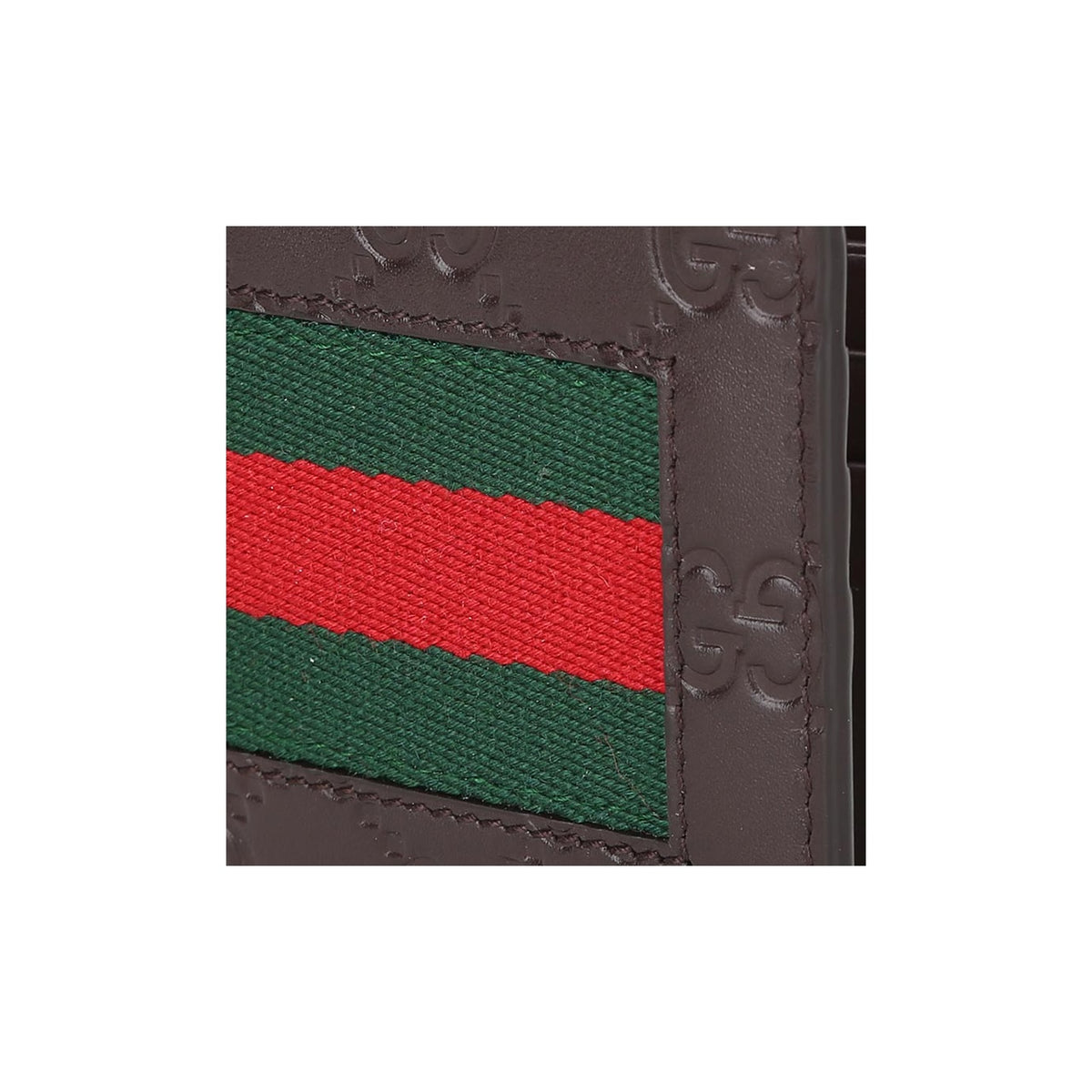 GUCCI Signature Striped Webbing Leather Compact Bifold Wallet in Dark Brown - 408827