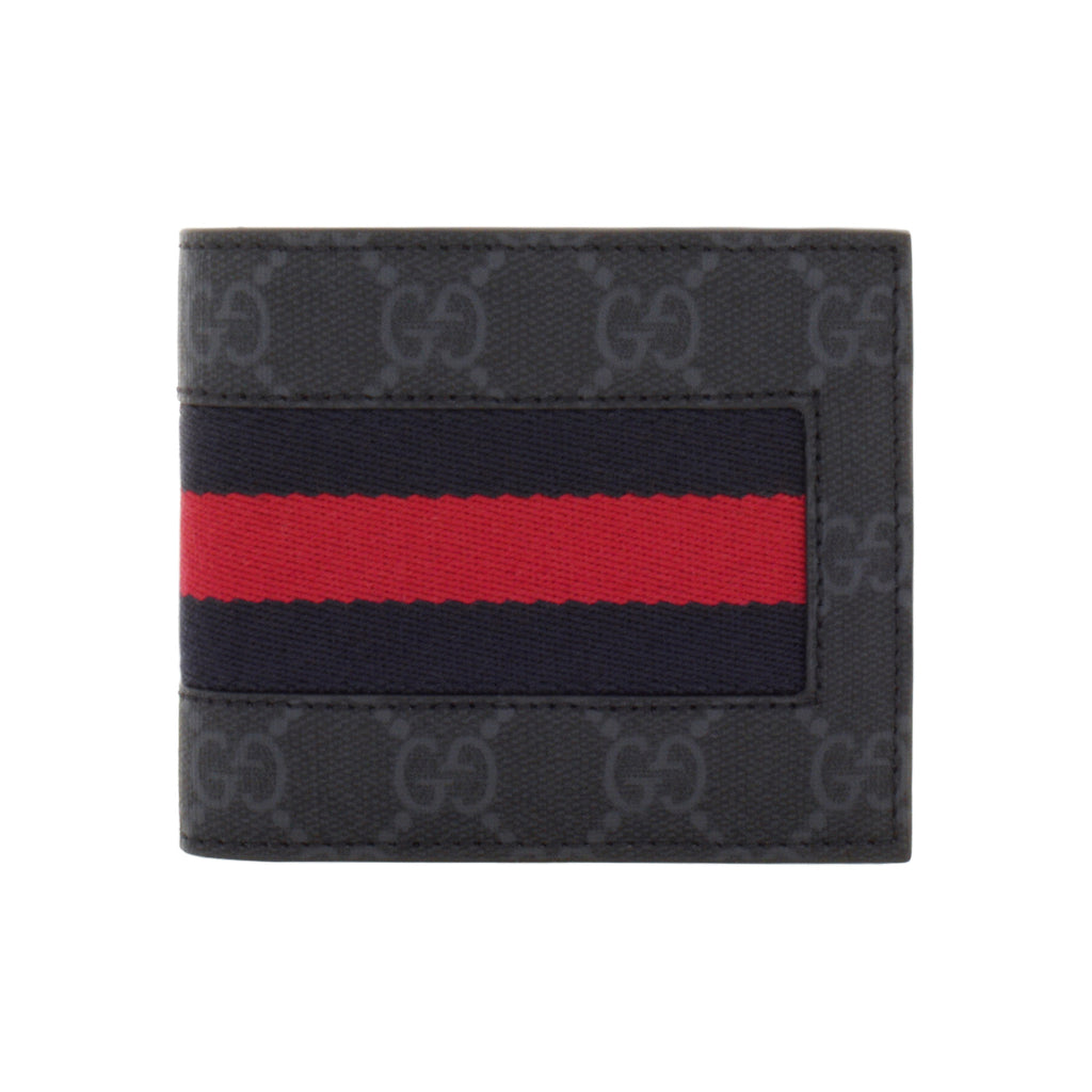 GUCCI GG Supreme Monogram Canvas and Leather Mini Bifold Wallet in Black and Gray - 408827
