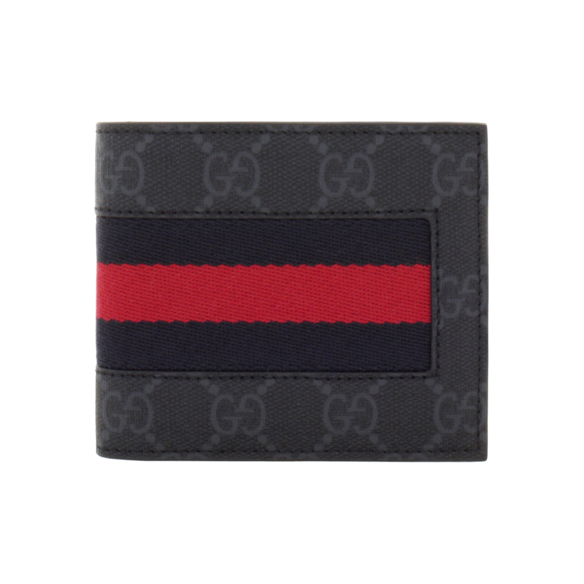 GUCCI GG Supreme Monogram Canvas and Leather Mini Bifold Wallet in Black and Gray - 408827