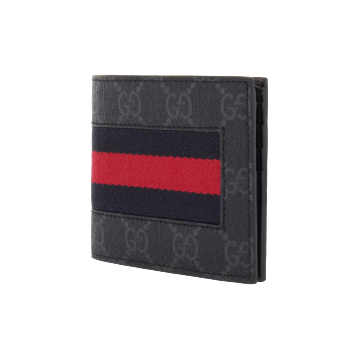 GUCCI GG Supreme Monogram Canvas and Leather Mini Bifold Wallet in Black and Gray - 408827