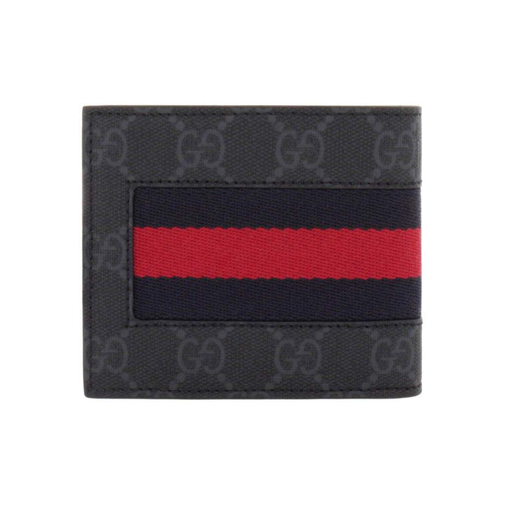 GUCCI GG Supreme Monogram Canvas and Leather Mini Bifold Wallet in Black and Gray - 408827