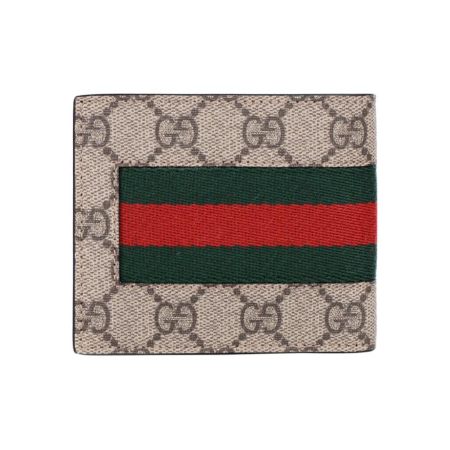 GUCCI Monogram Faux Leather Compact Bifold Wallet in Ebony and Brown - 408827