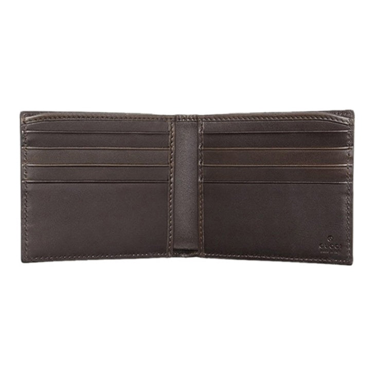 GUCCI Monogram Faux Leather Compact Bifold Wallet in Ebony and Brown - 408827