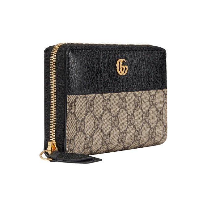 GUCCI Marmont Canvas and Leather Long Zip Wallet in Ebony and Black - 456117