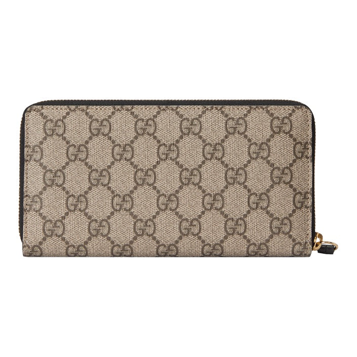 GUCCI Marmont Canvas and Leather Long Zip Wallet in Ebony and Black - 456117