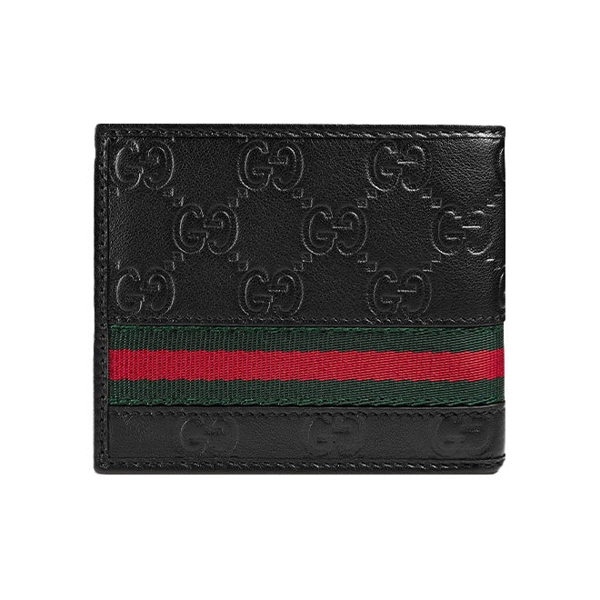 GUCCI Monogram Embossed Leather Compact Bifold Wallet in Black - 365491