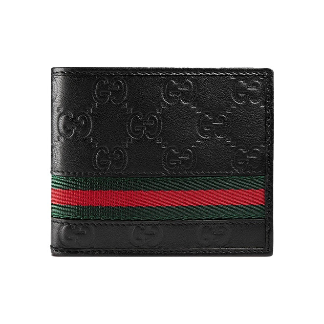 GUCCI Monogram Embossed Leather Compact Bifold Wallet in Black - 365491