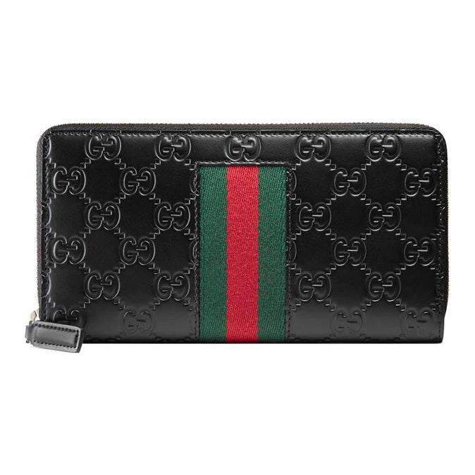 GUCCI Monogram Embossed Leather Long Zip Wallet in Black - 408831