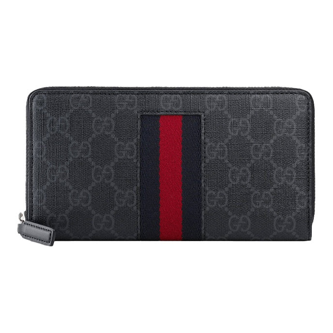 GUCCI Monogram Canvas and Leather Long Zip Wallet in Black and Gray - 408831