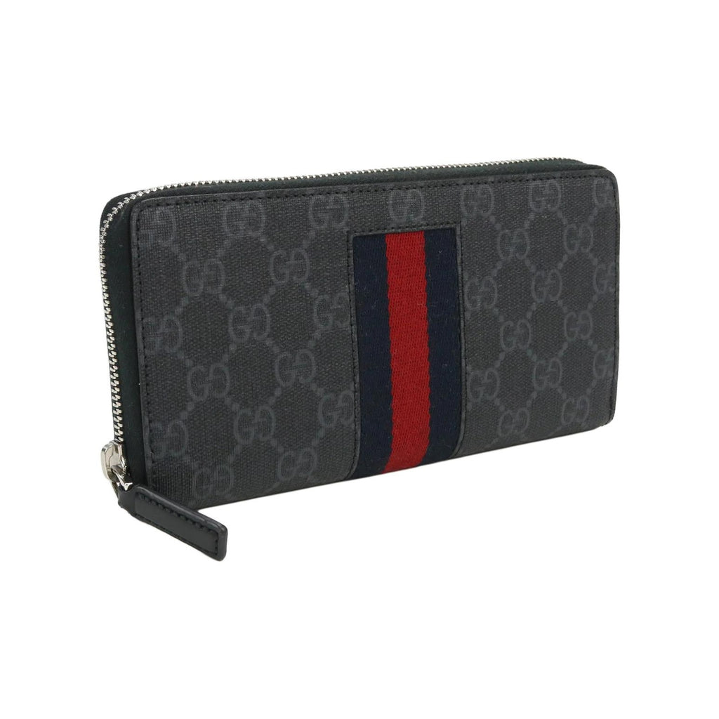 GUCCI Monogram Canvas and Leather Long Zip Wallet in Black and Gray - 408831
