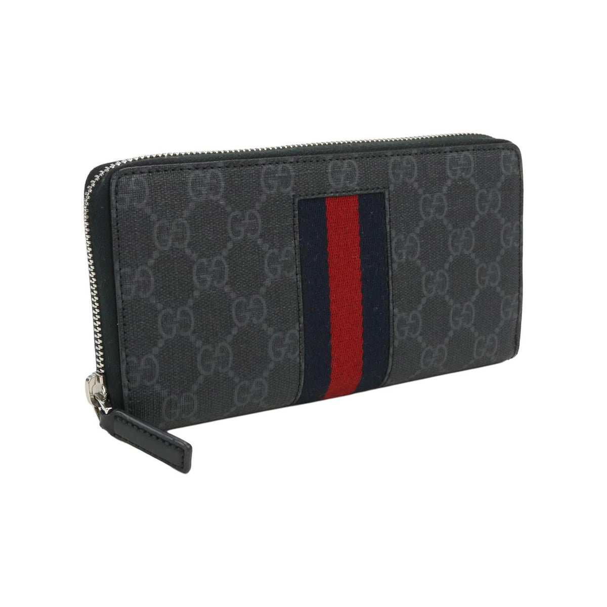 GUCCI Monogram Canvas and Leather Long Zip Wallet in Black and Gray - 408831