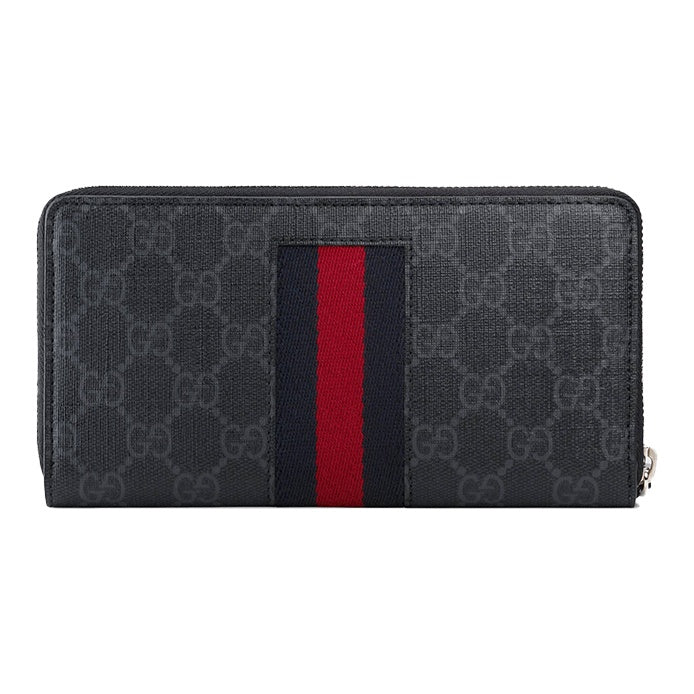 GUCCI Monogram Canvas and Leather Long Zip Wallet in Black and Gray - 408831