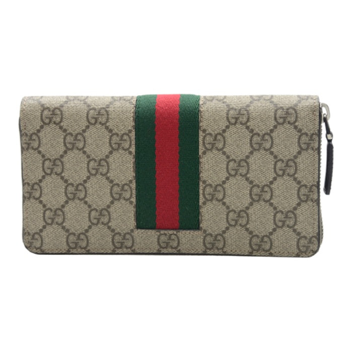 GUCCI Monogram Canvas and Leather Long Zip Wallet in Light Brown
