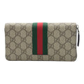 GUCCI Monogram Canvas and Leather Long Zip Wallet in Light Brown