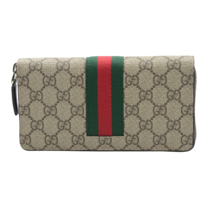 GUCCI Monogram Canvas and Leather Long Zip Wallet in Light Brown