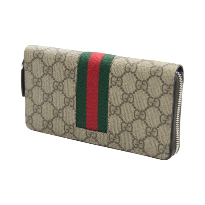 GUCCI Monogram Canvas and Leather Long Zip Wallet in Light Brown