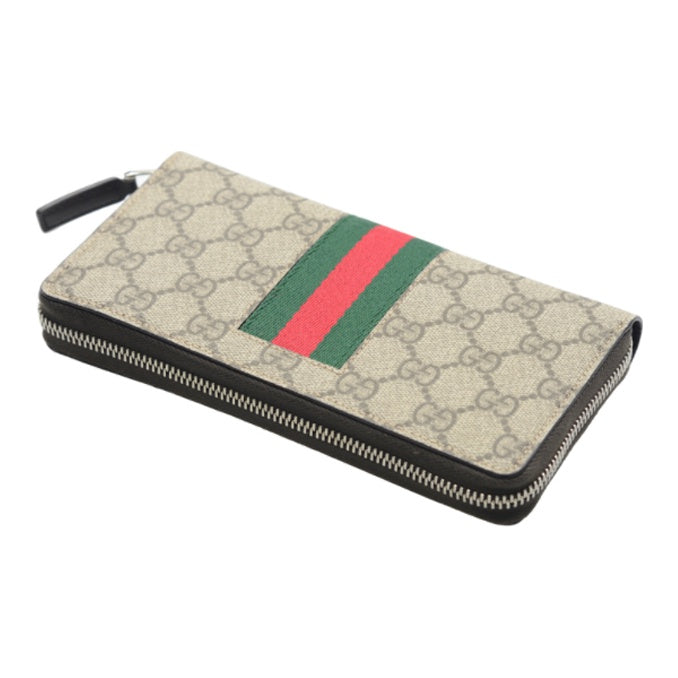 GUCCI Monogram Canvas and Leather Long Zip Wallet in Light Brown