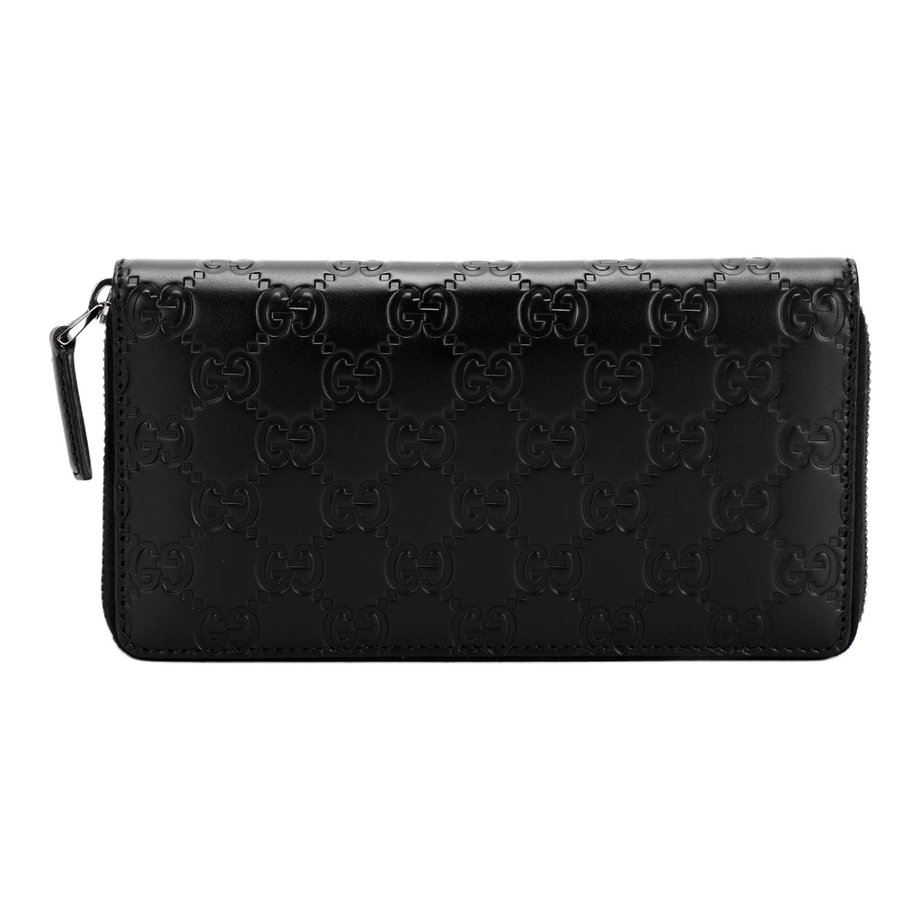 GUCCI Monogram Embossed Leather Long Zip Clutch Wallet in Black - 307987