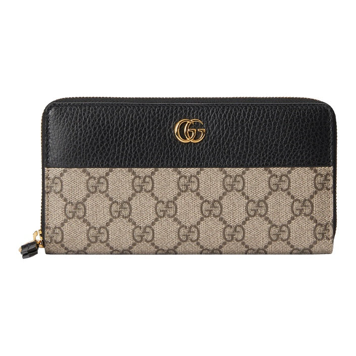 GUCCI Marmont Canvas and Leather Long Zip Wallet in Ebony and Black - 456117