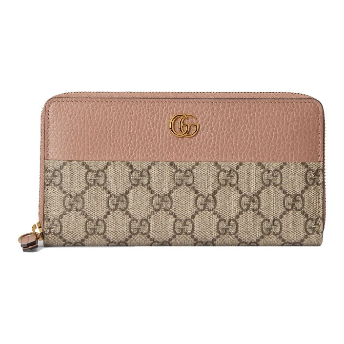 GUCCI GG Marmont Supreme Canvas Long Zip-Around Wallet in Beige and Ebony - 456117