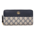 GUCCI GG Marmont Double G Canvas and Leather Long Zip Wallet in Beige and Blue - 456117