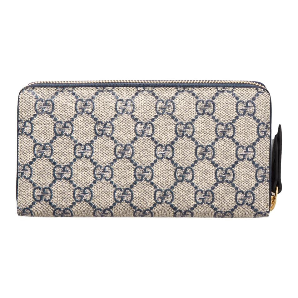 GUCCI GG Marmont Double G Canvas and Leather Long Zip Wallet in Beige and Blue - 456117