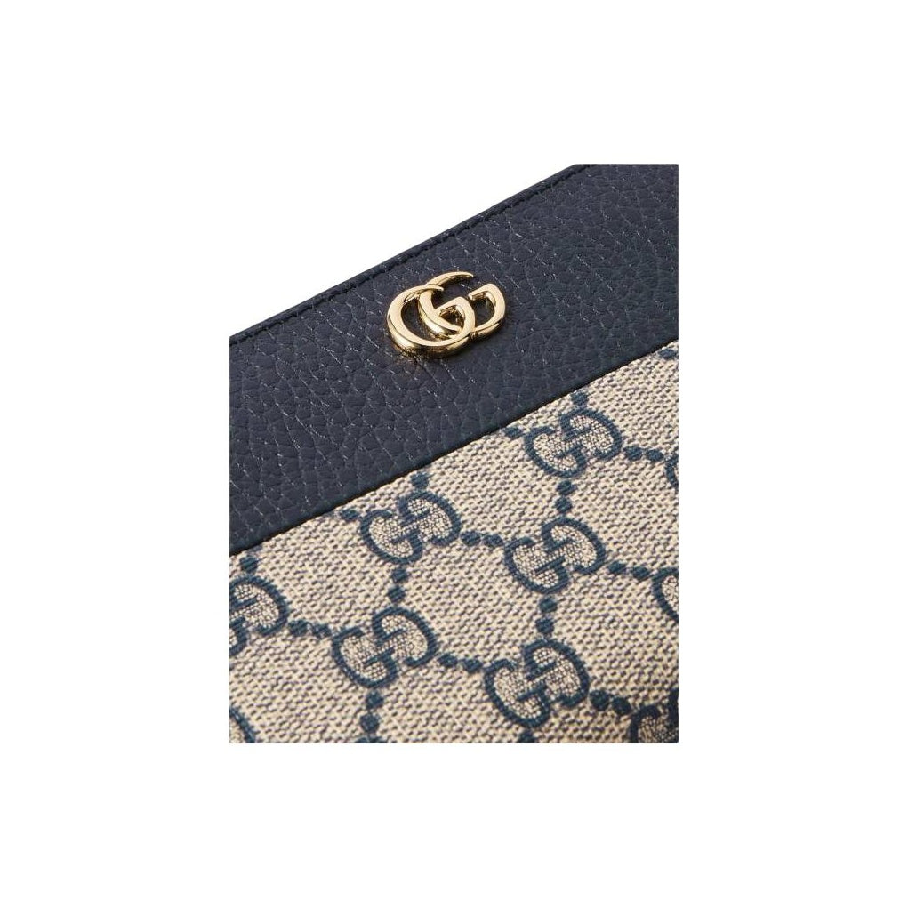 GUCCI GG Marmont Double G Canvas and Leather Long Zip Wallet in Beige and Blue - 456117