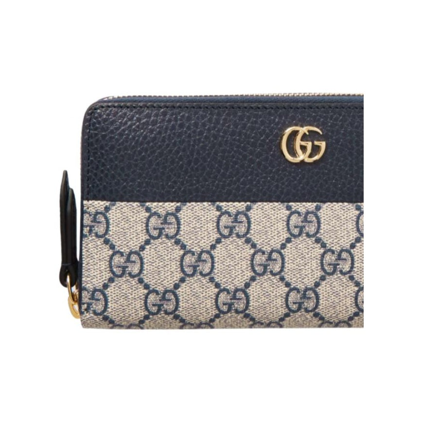 GUCCI GG Marmont Double G Canvas and Leather Long Zip Wallet in Beige and Blue - 456117