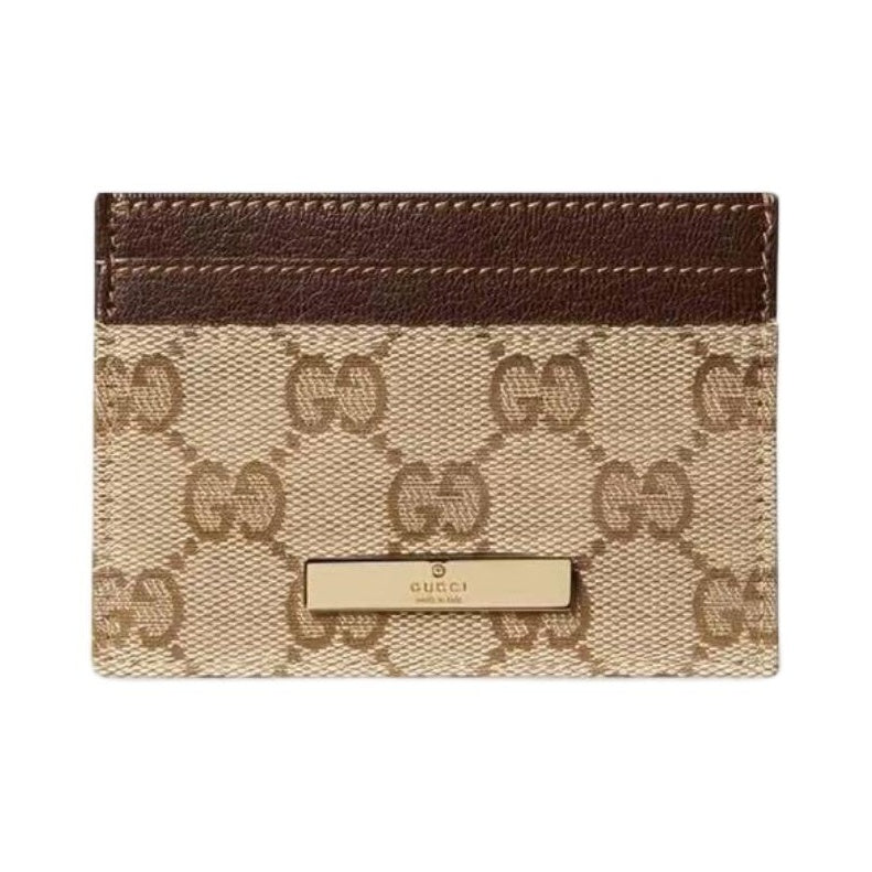 GUCCI Generation GG Canvas Card Holder in Sand and Dark Brown - 875795
