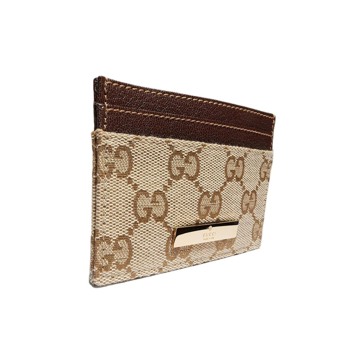 GUCCI Generation GG Canvas Card Holder in Sand and Dark Brown - 875795