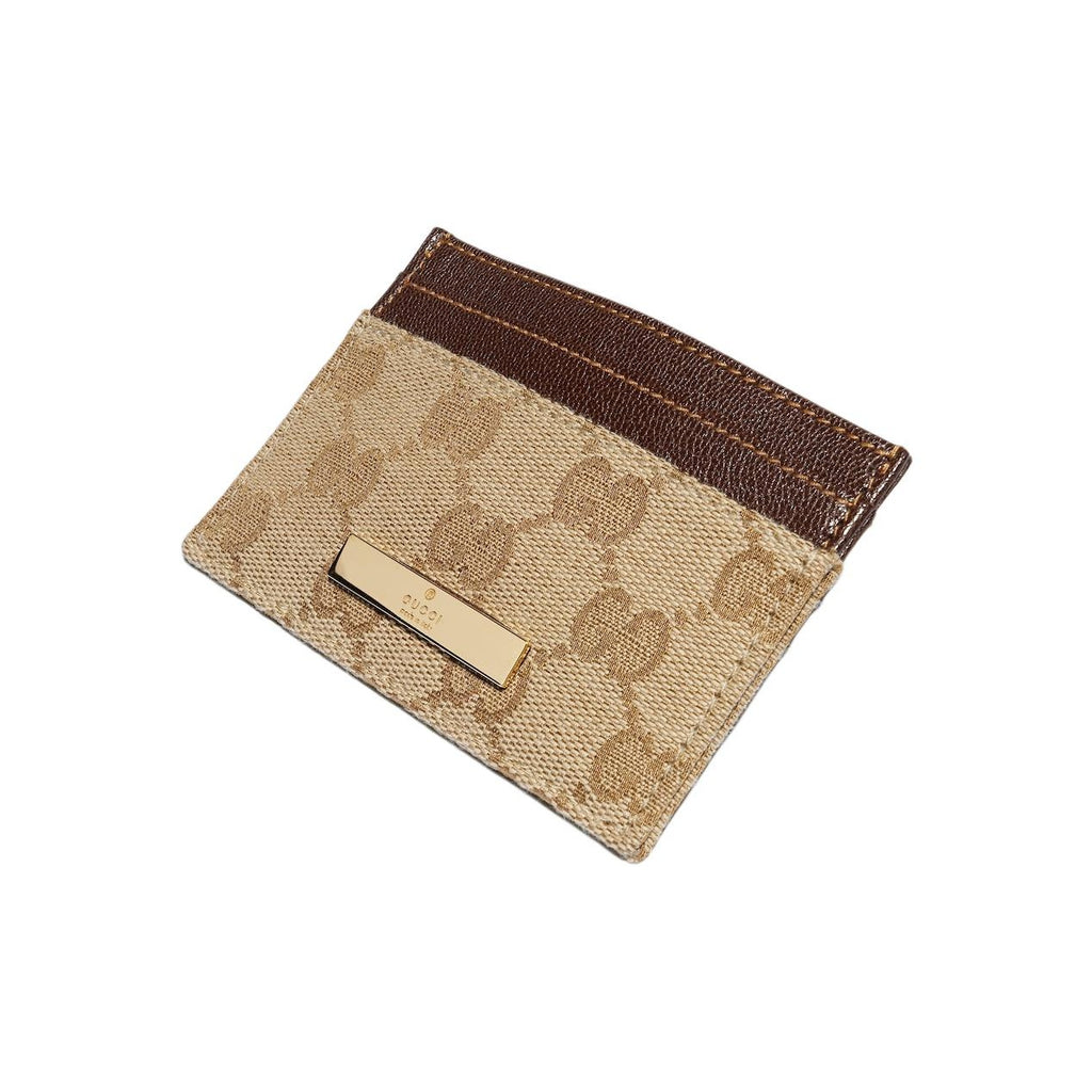 GUCCI Generation GG Canvas Card Holder in Sand and Dark Brown - 875795