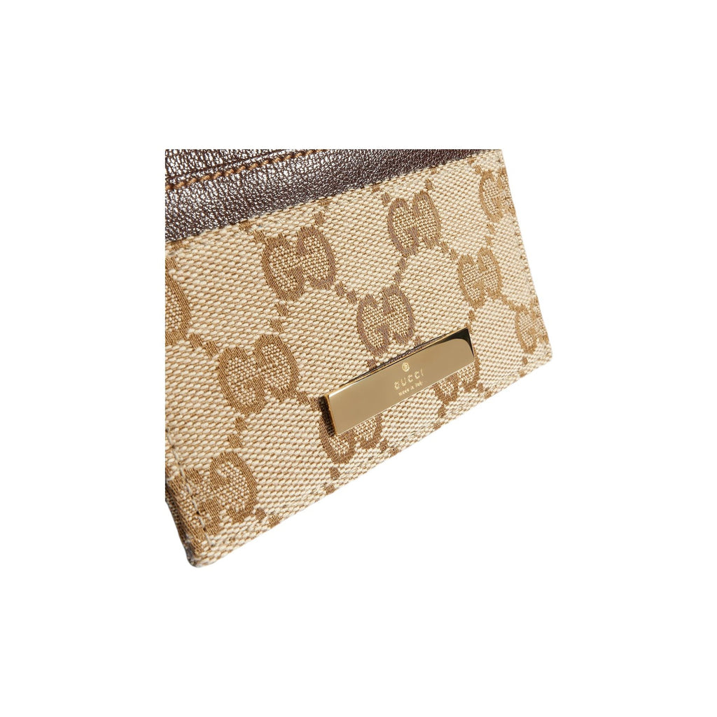 GUCCI Generation GG Canvas Card Holder in Sand and Dark Brown - 875795