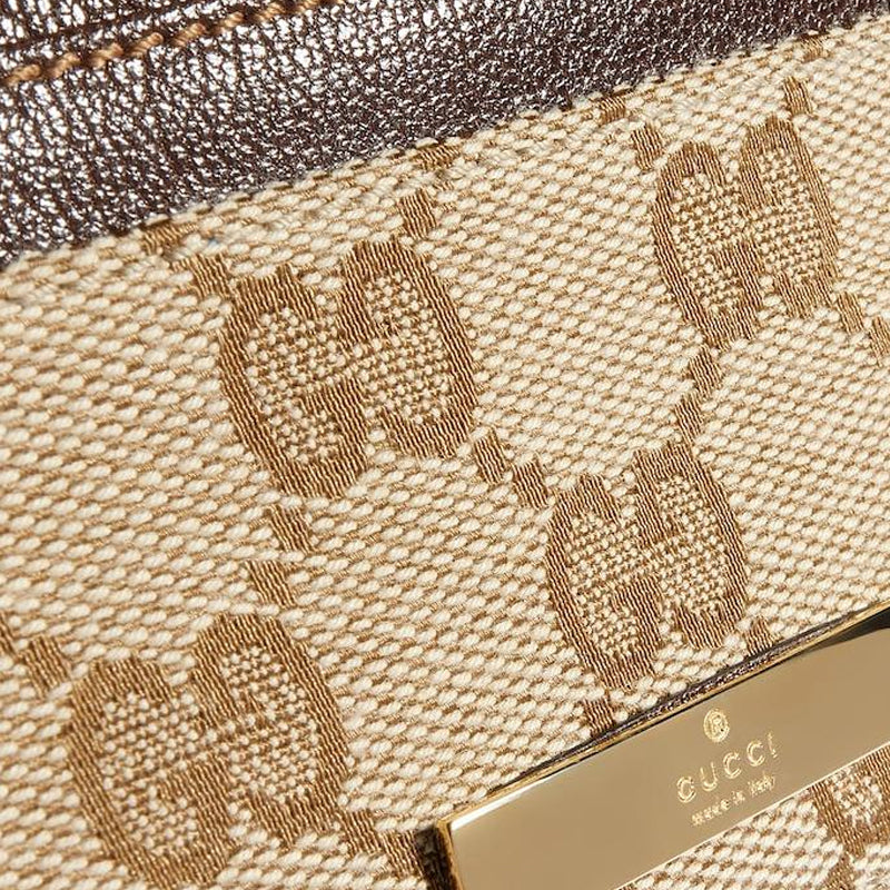 GUCCI Generation GG Canvas Card Holder in Sand and Dark Brown - 875795