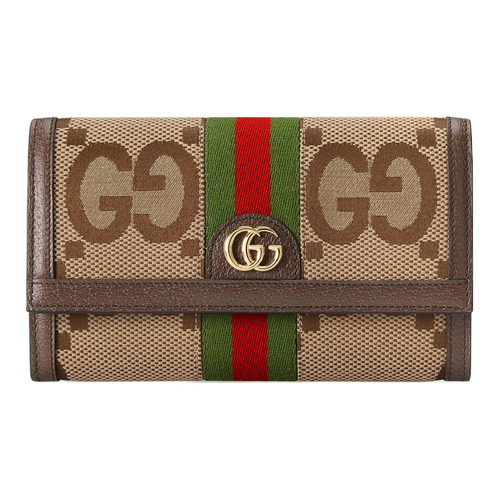 GUCCI Ophidia Double G Canvas and Leather Long Wallet in Camel and Ebony - 523153
