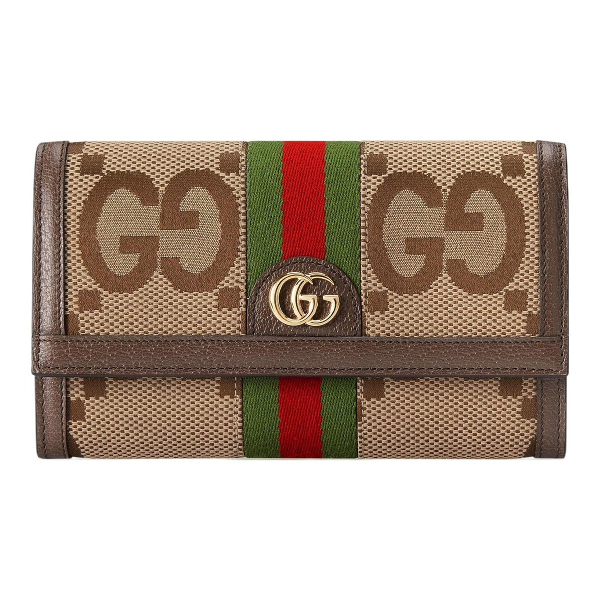 GUCCI Ophidia Double G Canvas and Leather Long Wallet in Camel and Ebony - 523153