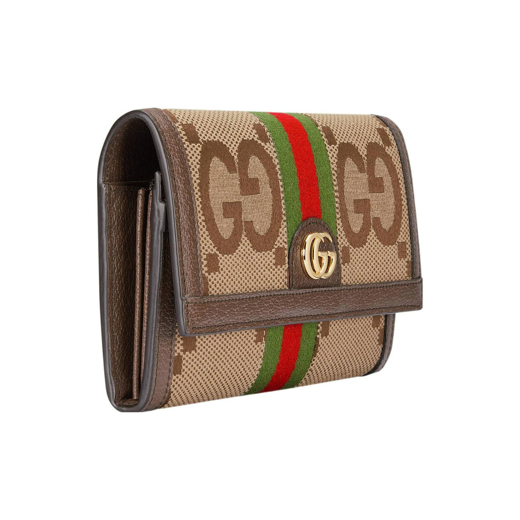 GUCCI Ophidia Double G Canvas and Leather Long Wallet in Camel and Ebony - 523153