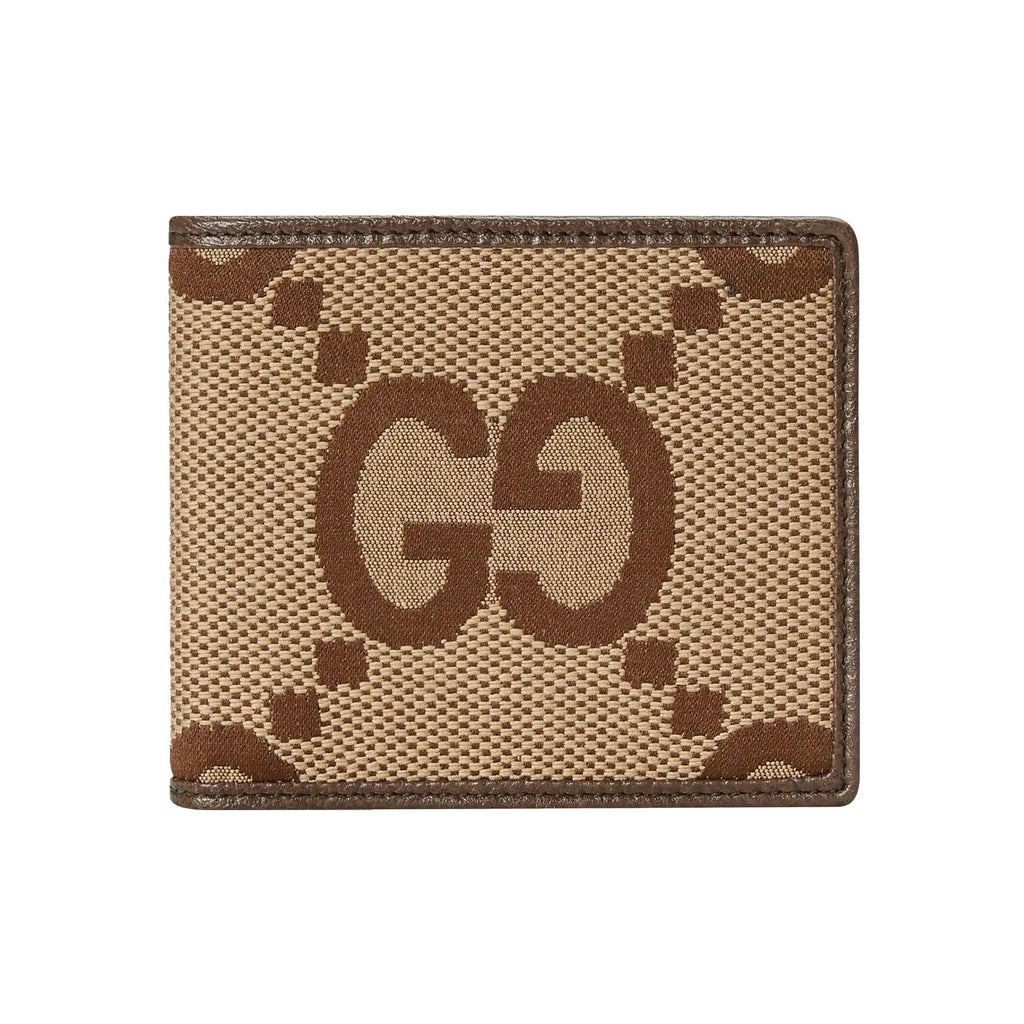 GUCCI Jumbo GG Men's Canvas Wallet with Leather Trim in Camel and Ebony - 699308