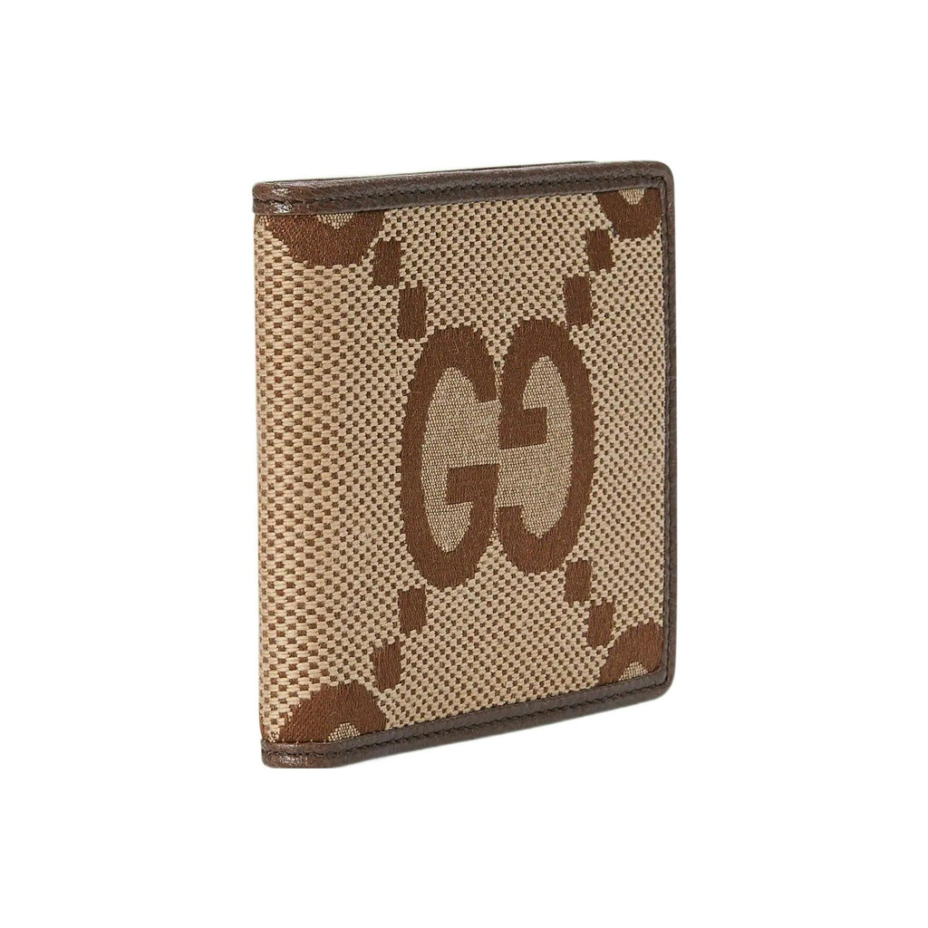 GUCCI Jumbo GG Men's Canvas Wallet with Leather Trim in Camel and Ebony - 699308