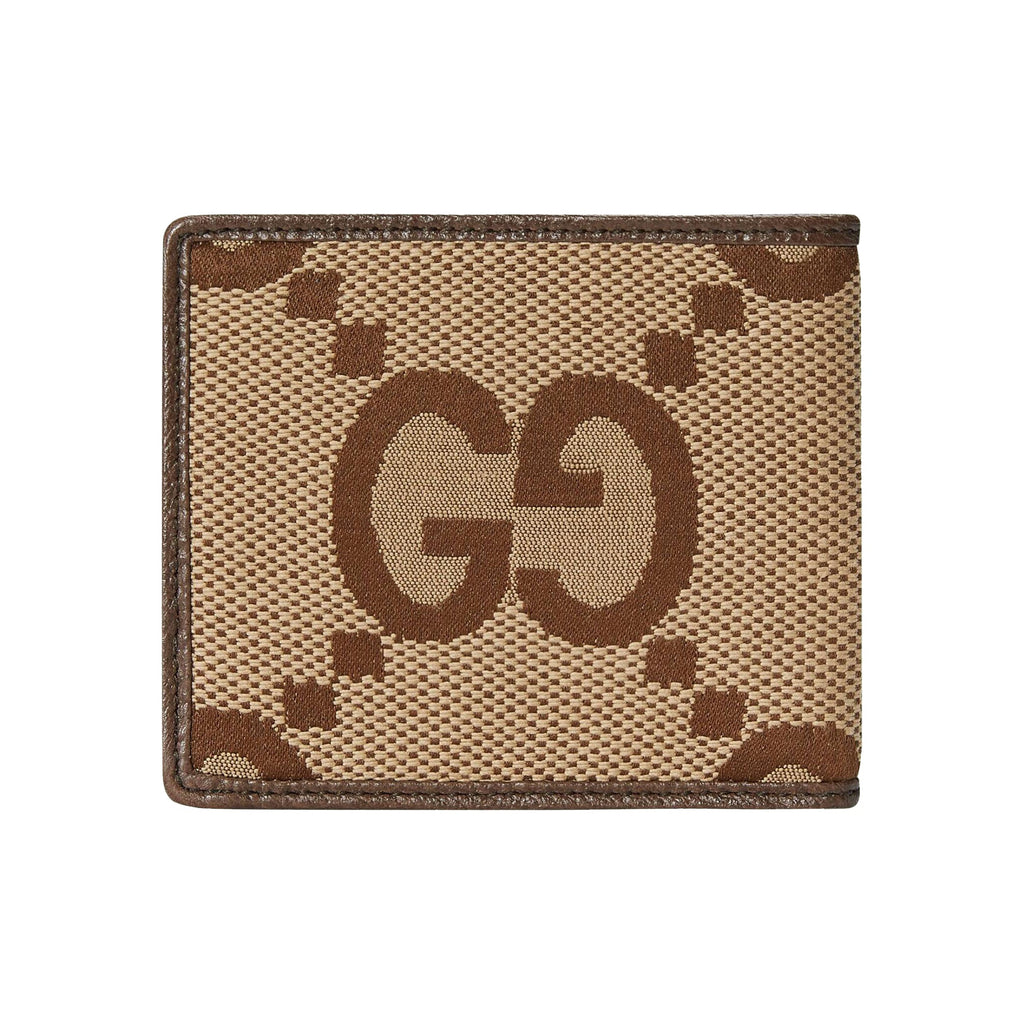 GUCCI Jumbo GG Men's Canvas Wallet with Leather Trim in Camel and Ebony - 699308