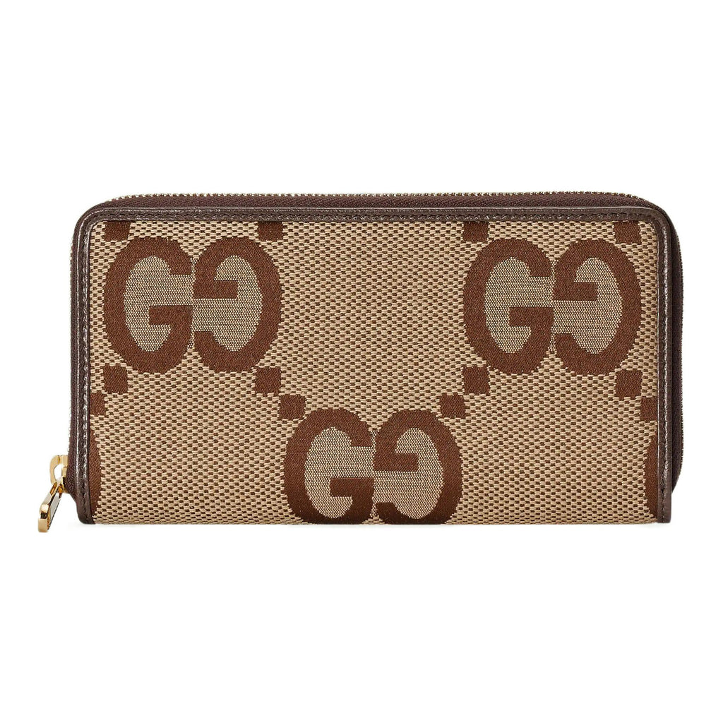 GUCCI Jumbo GG Men's Canvas and Leather Zip Wallet in Light Brown - 699316